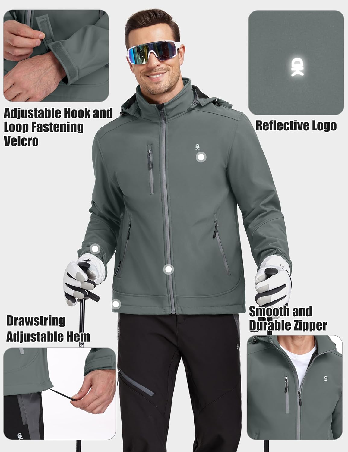Men’S Softshell Jacket with Removable Hood, Fleece Lined