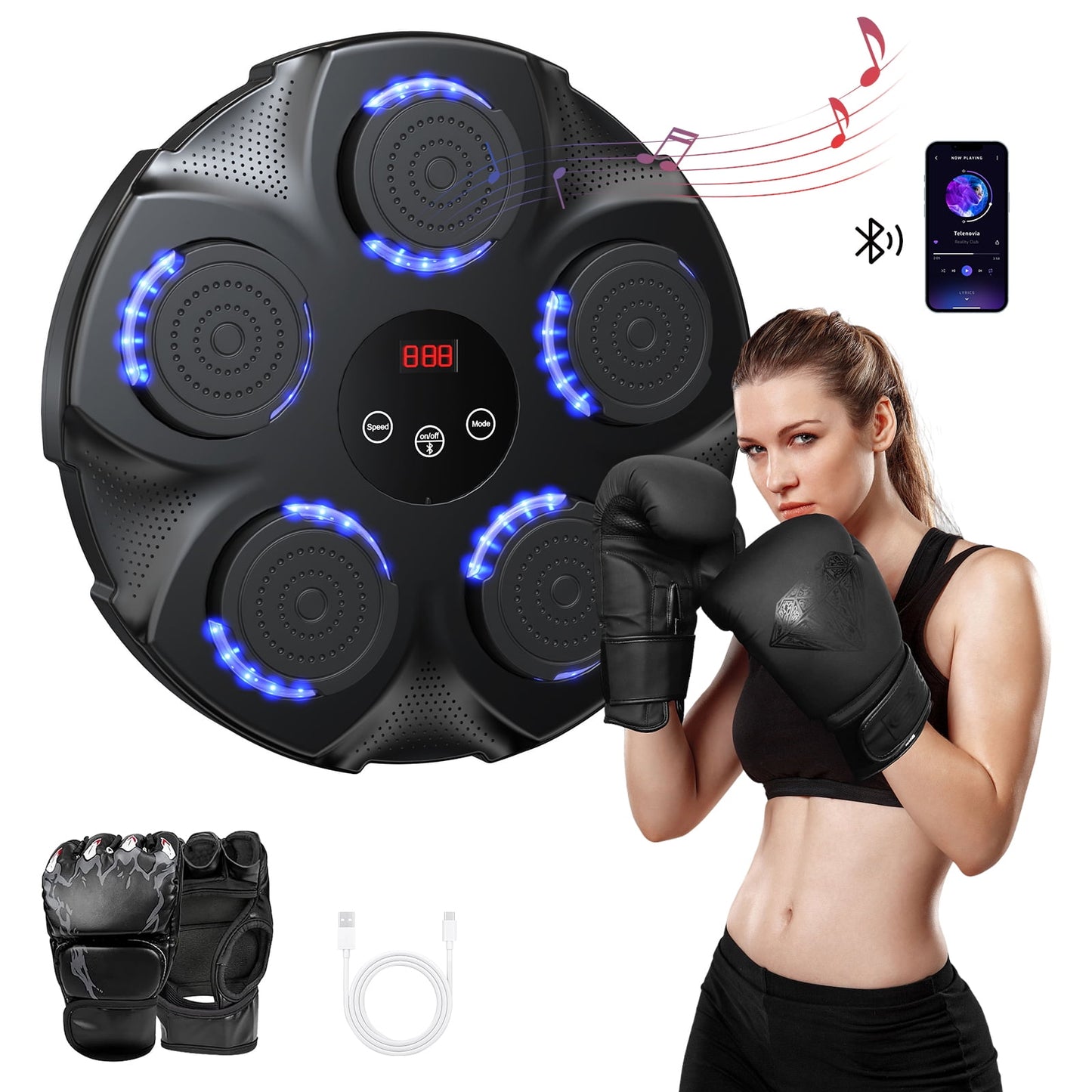 Adult Music Boxing Machine with Boxing Gloves, Oversize Wall Mounted Smart Bluetooth Music Boxing Trainer, Electronic Boxing Target Workout Punching Equipment for Home, Indoor and Gym