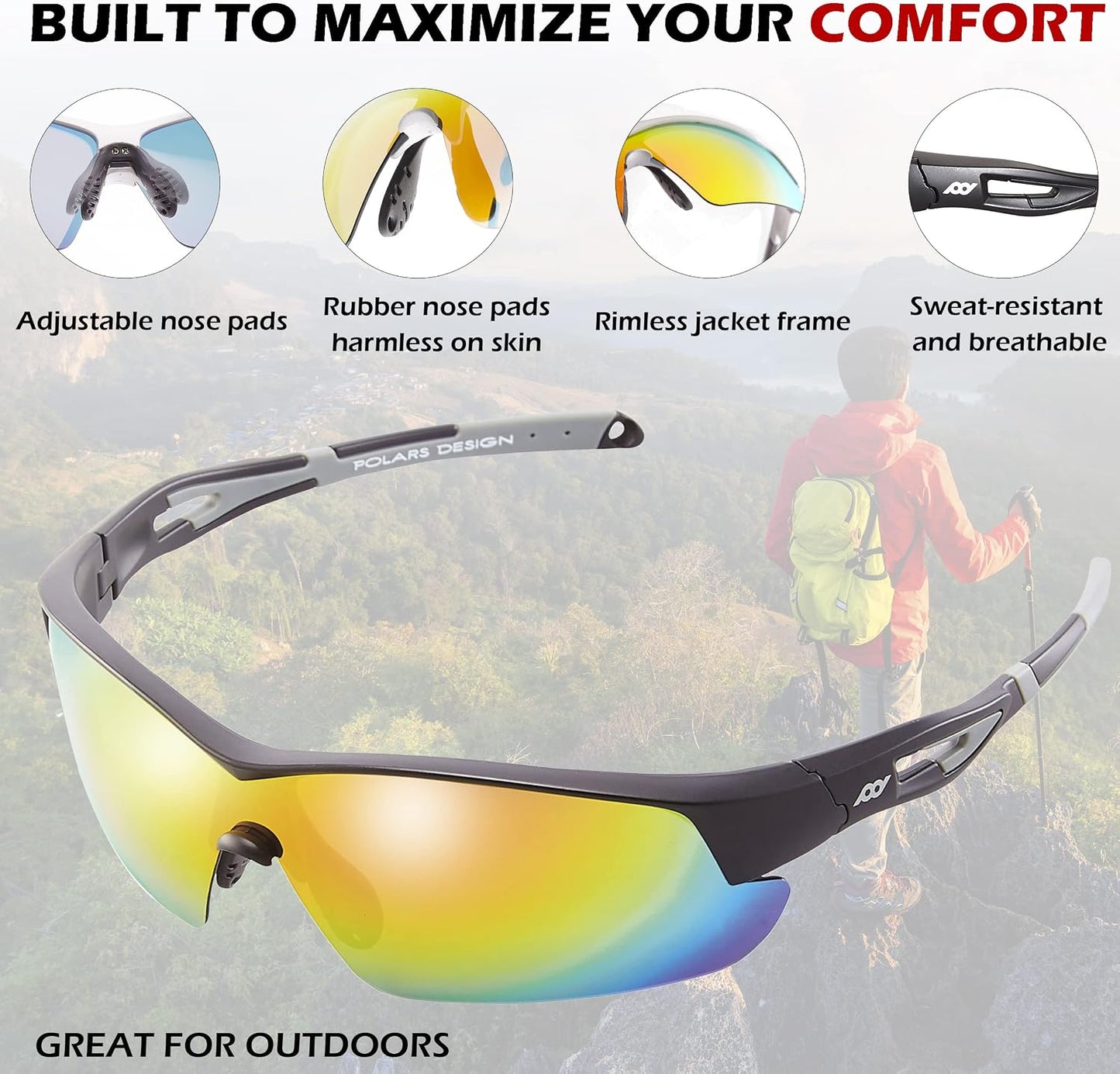 Outdoor Sports Polarized Wrap around Cycling Sunglasses for Men & Women TR90 Frame UV Protection for Fishing