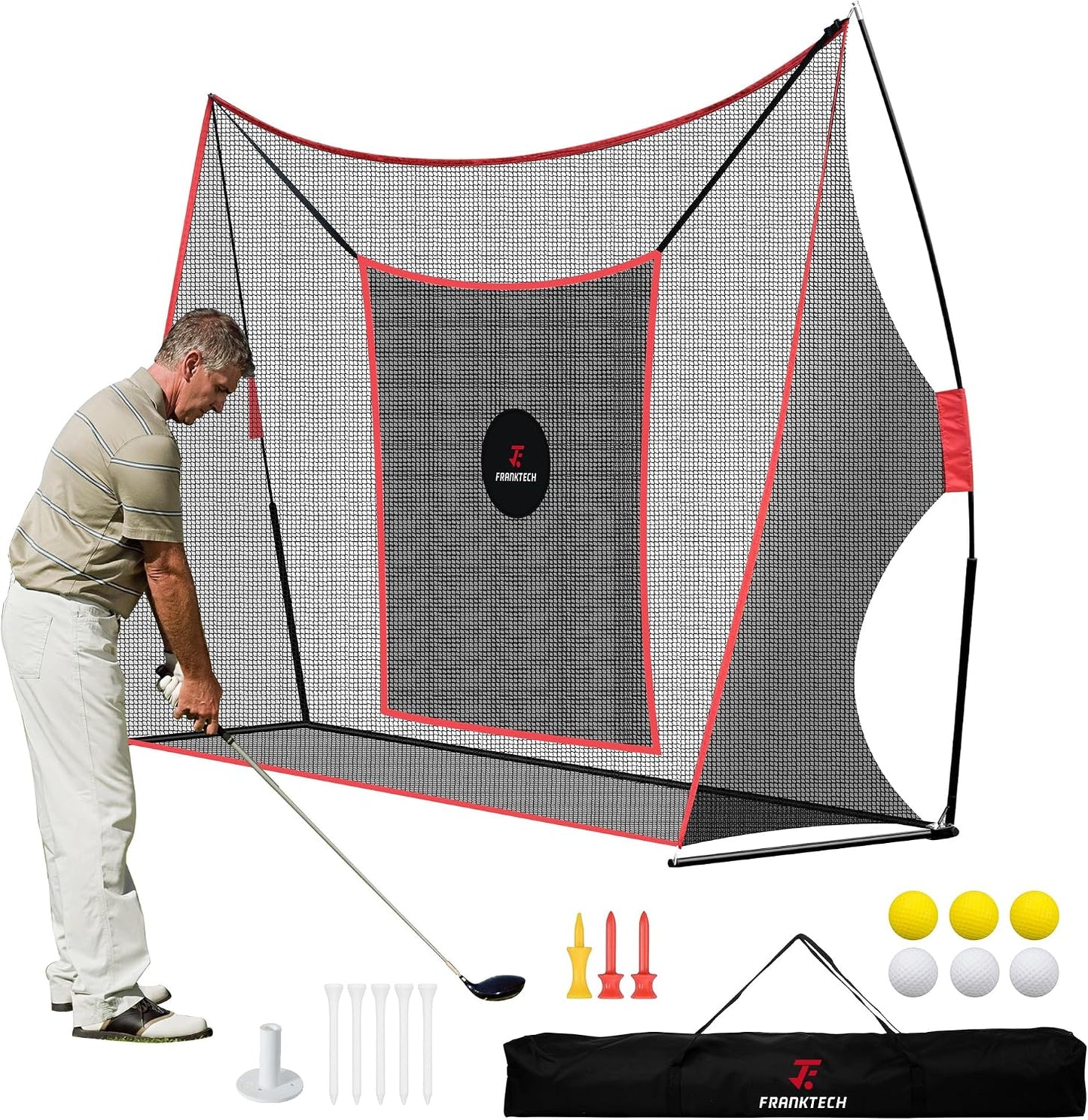 Golf Practice Net - Heavy Duty Driving Range Net with High Impact Chipping Target, Include Carry Bag and Golf Balls for Indoor Outdoor