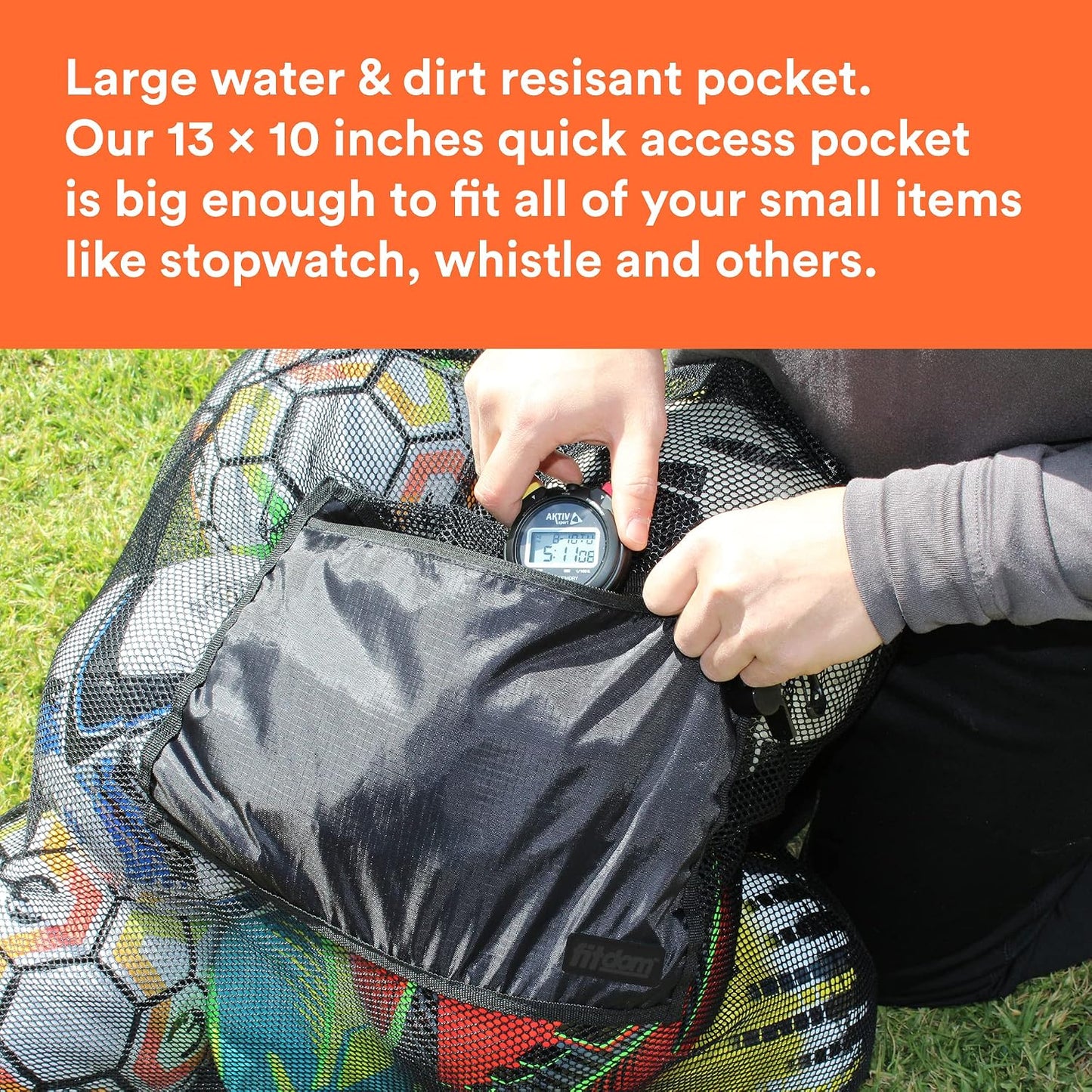 Extra Large Heavy Duty Mesh Bag. Best for Soccer Ball, Water Sports, Beach Cloth, Swimming Gears. Adjustable Shoulder Strap. Secure Side Pocket
