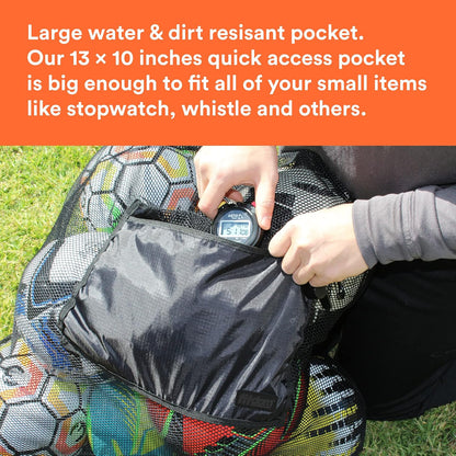 Extra Large Heavy Duty Mesh Bag. Best for Soccer Ball, Water Sports, Beach Cloth, Swimming Gears. Adjustable Shoulder Strap. Secure Side Pocket