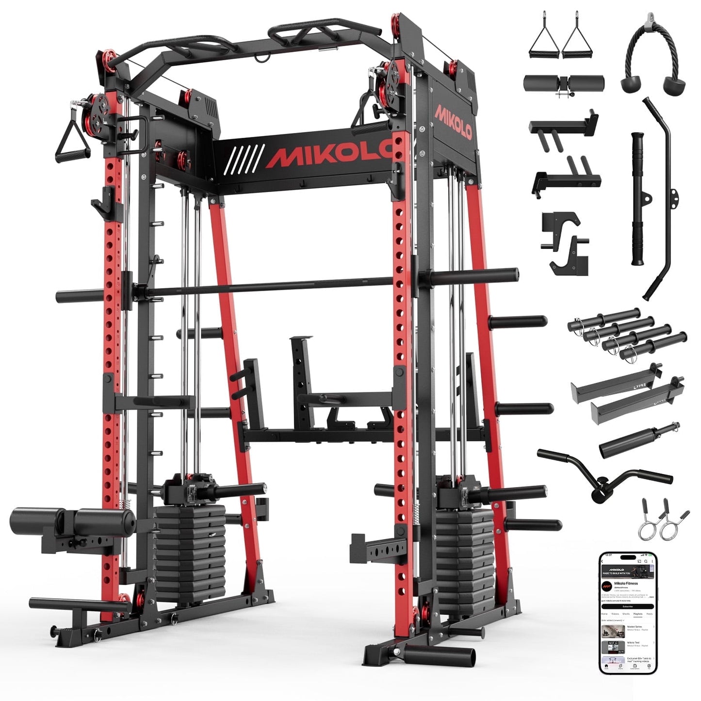M11 Elite Smith Machine Home Gym, 2200LBS Power Rack with Cable Crossover, Functional Trainer with Dual 130 Weight Stacks, for Full Body Strength Training