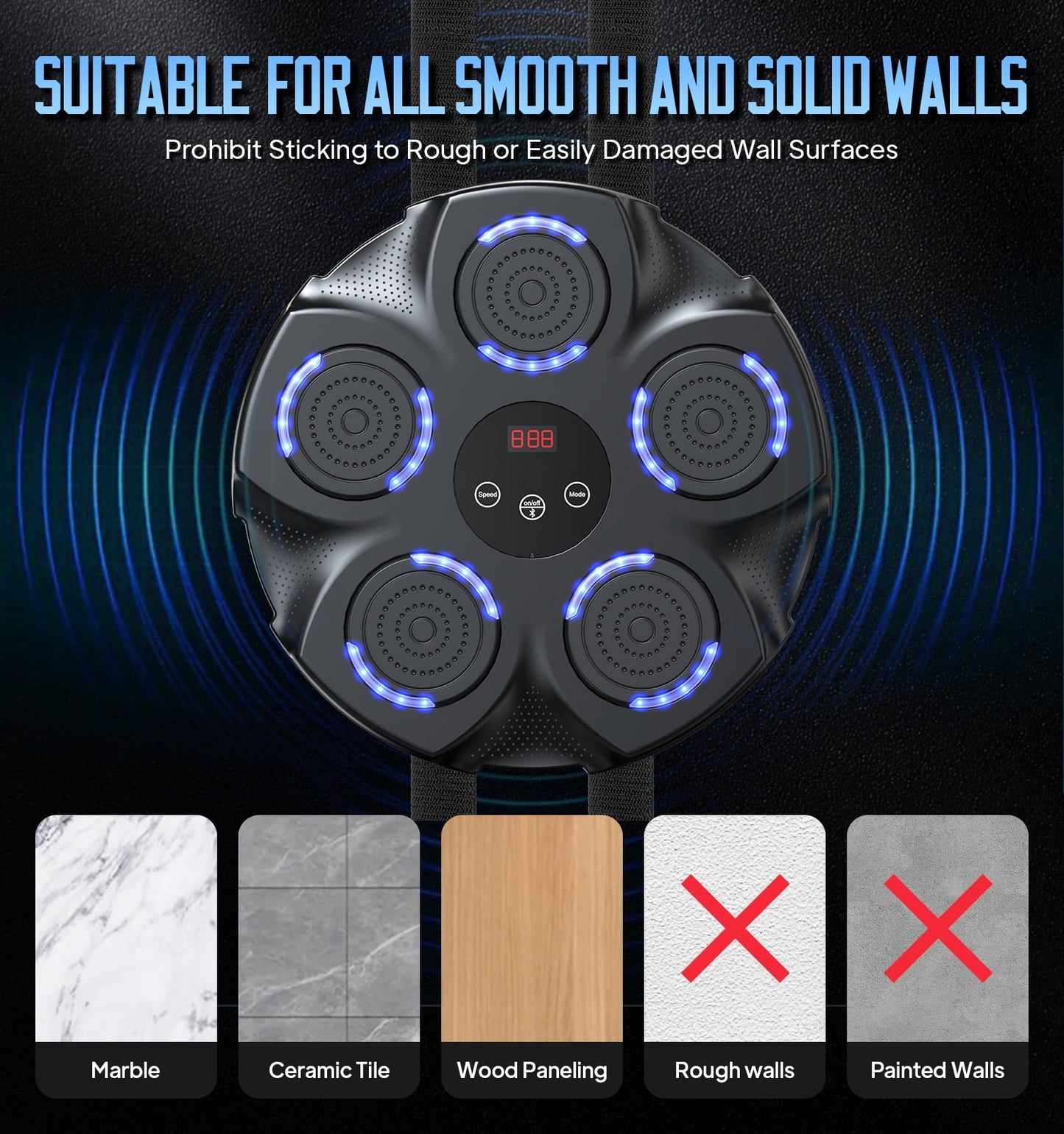 Adult Music Boxing Machine with Boxing Gloves, Oversize Wall Mounted Smart Bluetooth Music Boxing Trainer, Electronic Boxing Target Workout Punching Equipment for Home, Indoor and Gym